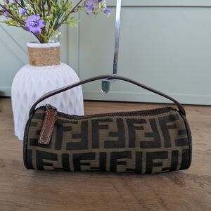 Fendi Zucca Canvas Mini Baguette Wristlet - Brown/Black